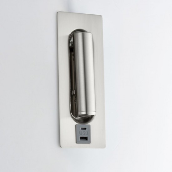 80098-001 Brushed Satin Nickel Recessed Wall Lamp with USB & C Port