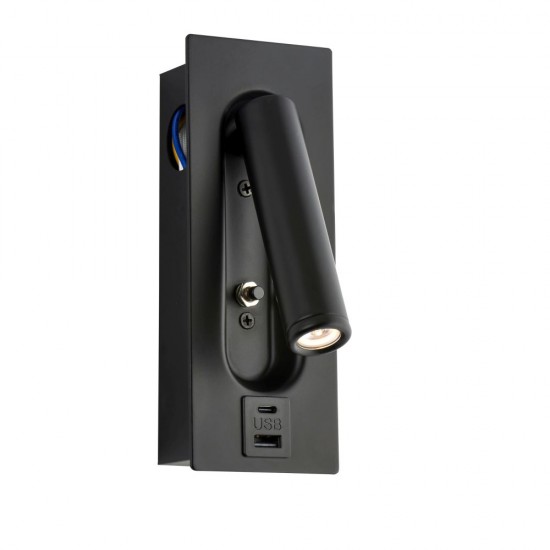 80100-001 Black Recessed Wall Lamp with USB & C Port