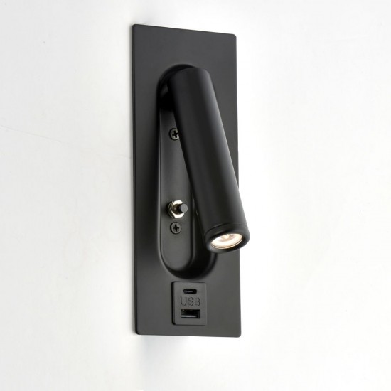 80100-001 Black Recessed Wall Lamp with USB & C Port