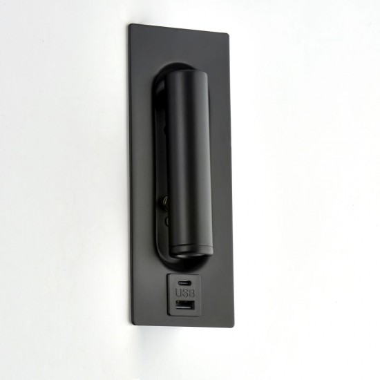80100-001 Black Recessed Wall Lamp with USB & C Port