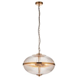 78779-001 Vintage Brass 3 Light Pendant with Clear Ribbed Glass