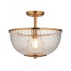 78789-001 Vintage Brass Uplighter Semi Flush with Clear Ribbed Glass