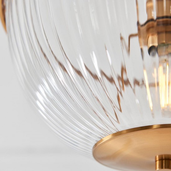 78789-001 Vintage Brass Uplighter Semi Flush with Clear Ribbed Glass