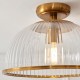 78790-001 Vintage Brass Downlight Semi Flush with Clear Ribbed Glass