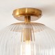 78790-001 Vintage Brass Downlight Semi Flush with Clear Ribbed Glass