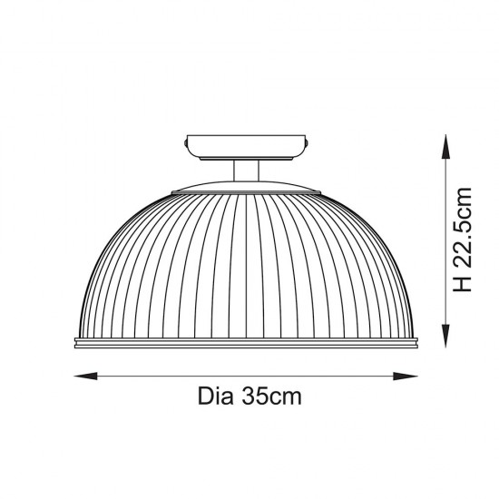 78790-001 Vintage Brass Downlight Semi Flush with Clear Ribbed Glass