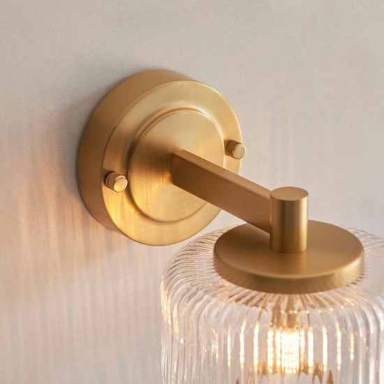 78816-001 Brushed Aged Brass Wall Lamp with Clear Ribbed Glass