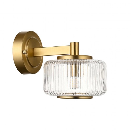 78816-001 Brushed Aged Brass Wall Lamp with Clear Ribbed Glass