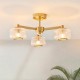 78817-001 Brushed Aged Brass 3 Light Centre Fitting with Clear Ribbed Glass