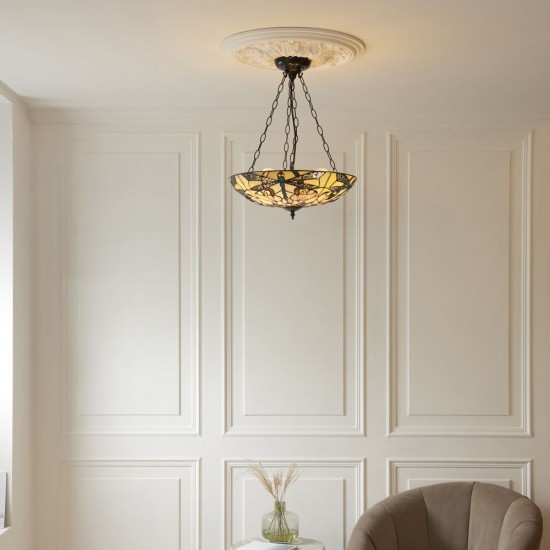 78849-001 Satin Black 3 Light Pendant with Tiffany Glass