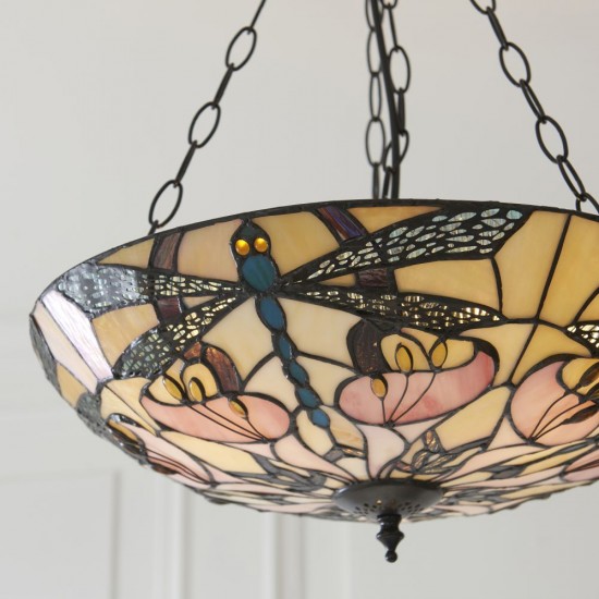 78849-001 Satin Black 3 Light Pendant with Tiffany Glass