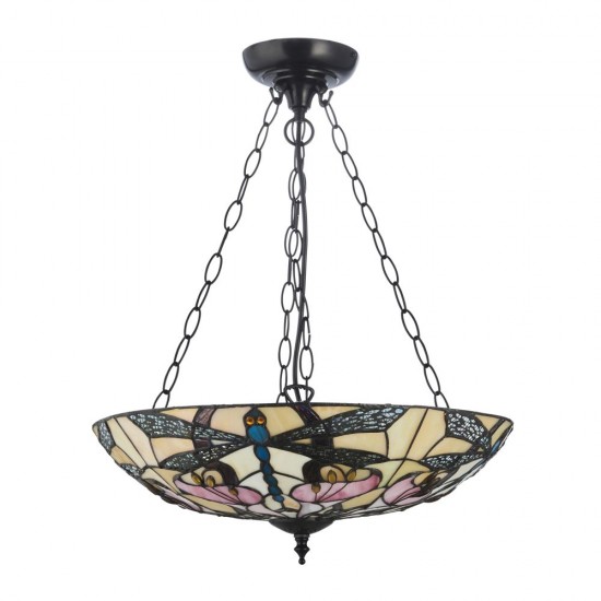 78849-001 Satin Black 3 Light Pendant with Tiffany Glass