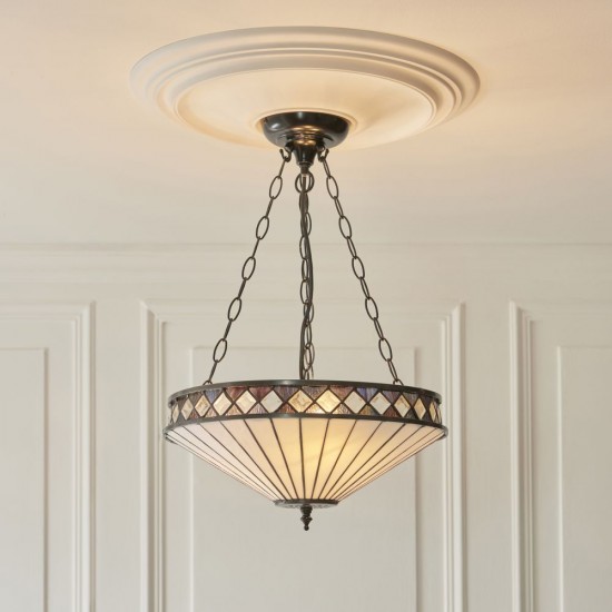 78850-001 Satin Black 3 Light Medium Pendant with Tiffany Glass