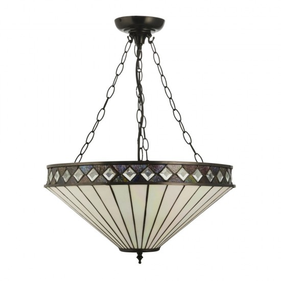 78851-001 Satin Black 3 Light Pendant with Tiffany Glass