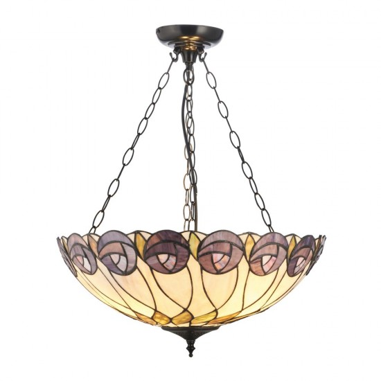 78852-001 Satin Black 3 Light Pendant with Tiffany Glass