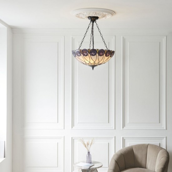 78852-001 Satin Black 3 Light Pendant with Tiffany Glass