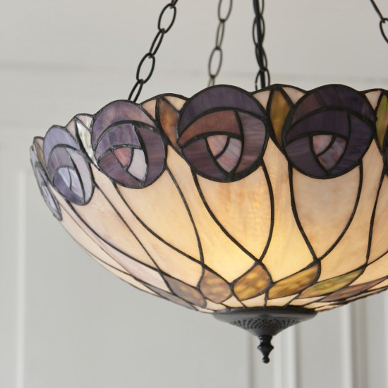 78852-001 Satin Black 3 Light Pendant with Tiffany Glass
