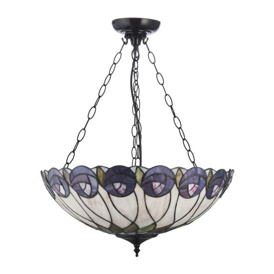 78852-001 Satin Black 3 Light Pendant with Tiffany Glass