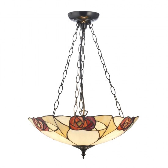 78853-001 Satin Black 3 Light Pendant with Tiffany Glass