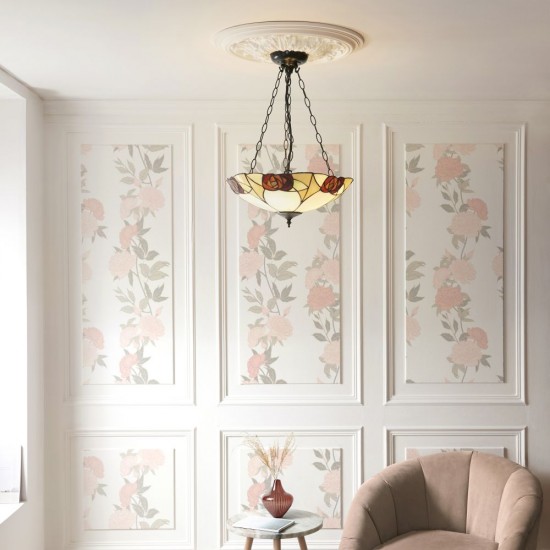 78853-001 Satin Black 3 Light Pendant with Tiffany Glass