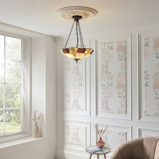 78853-001 Satin Black 3 Light Pendant with Tiffany Glass