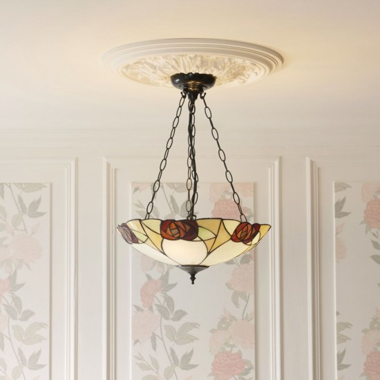 78853-001 Satin Black 3 Light Pendant with Tiffany Glass