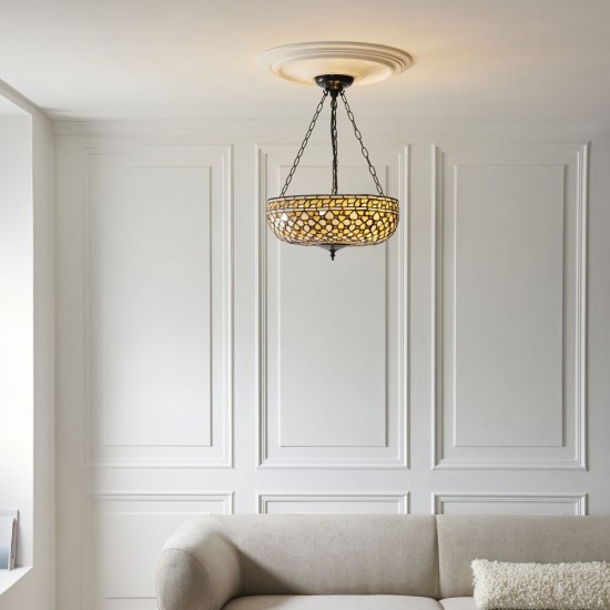 78855-001 Satin Black 3 Light Pendant with Tiffany Glass