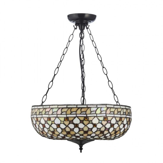 78855-001 Satin Black 3 Light Pendant with Tiffany Glass