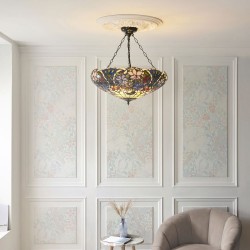 78857-001 Satin Black 3 Light Pendant with Tiffany Glass