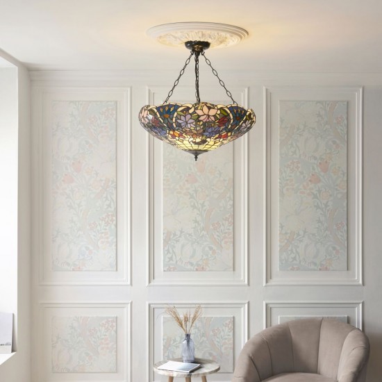 78857-001 Satin Black 3 Light Pendant with Tiffany Glass