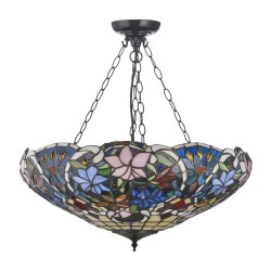 78857-001 Satin Black 3 Light Pendant with Tiffany Glass