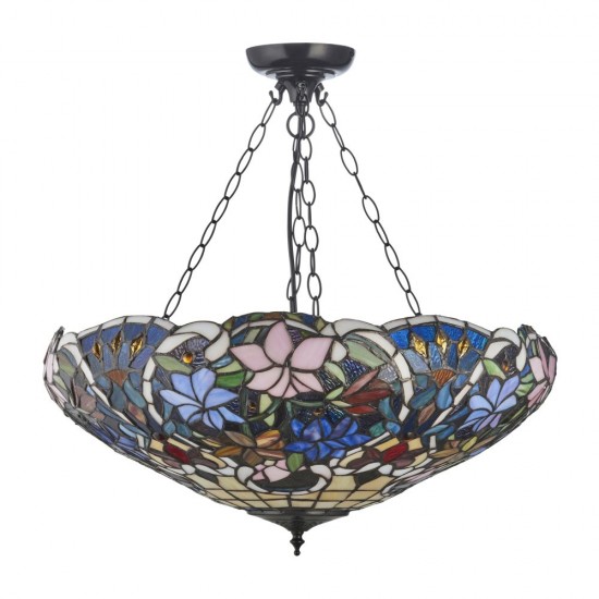 78857-001 Satin Black 3 Light Pendant with Tiffany Glass