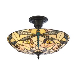 78858-001 Satin Black 3 Light Semi Flush with Tiffany Glass