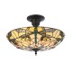 78858-001 Satin Black 3 Light Semi Flush with Tiffany Glass