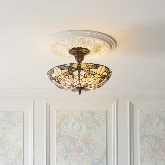 78858-001 Satin Black 3 Light Semi Flush with Tiffany Glass