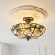 78858-001 Satin Black 3 Light Semi Flush with Tiffany Glass