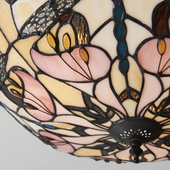 78858-001 Satin Black 3 Light Semi Flush with Tiffany Glass