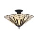 78859-001 Satin Black 3 Light Semi Flush with Tiffany Glass
