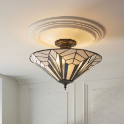 78859-001 Satin Black 3 Light Semi Flush with Tiffany Glass
