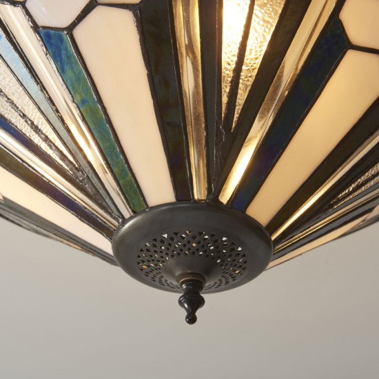 78859-001 Satin Black 3 Light Semi Flush with Tiffany Glass