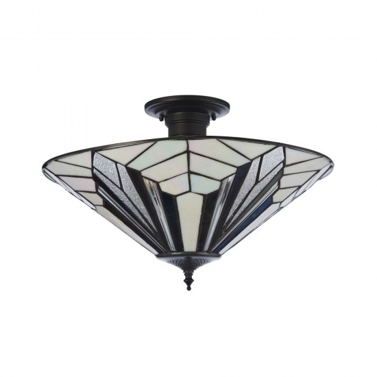 78859-001 Satin Black 3 Light Semi Flush with Tiffany Glass