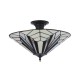 78859-001 Satin Black 3 Light Semi Flush with Tiffany Glass