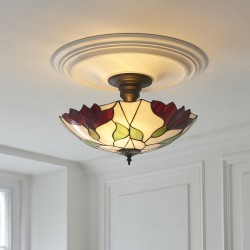 78860-001 Satin Black 3 Light Semi Flush with Tiffany Glass