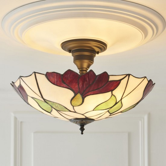 78860-001 Satin Black 3 Light Semi Flush with Tiffany Glass