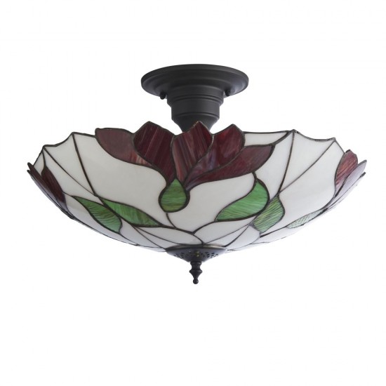 78860-001 Satin Black 3 Light Semi Flush with Tiffany Glass