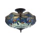 78861-001 Satin Black 3 Light Semi Flush with Tiffany Glass