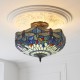 78861-001 Satin Black 3 Light Semi Flush with Tiffany Glass