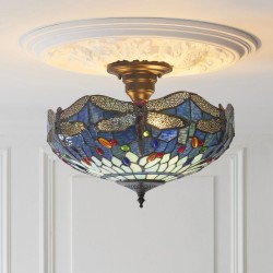 78861-001 Satin Black 3 Light Semi Flush with Tiffany Glass