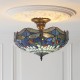 78861-001 Satin Black 3 Light Semi Flush with Tiffany Glass