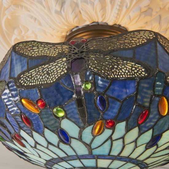 78861-001 Satin Black 3 Light Semi Flush with Tiffany Glass